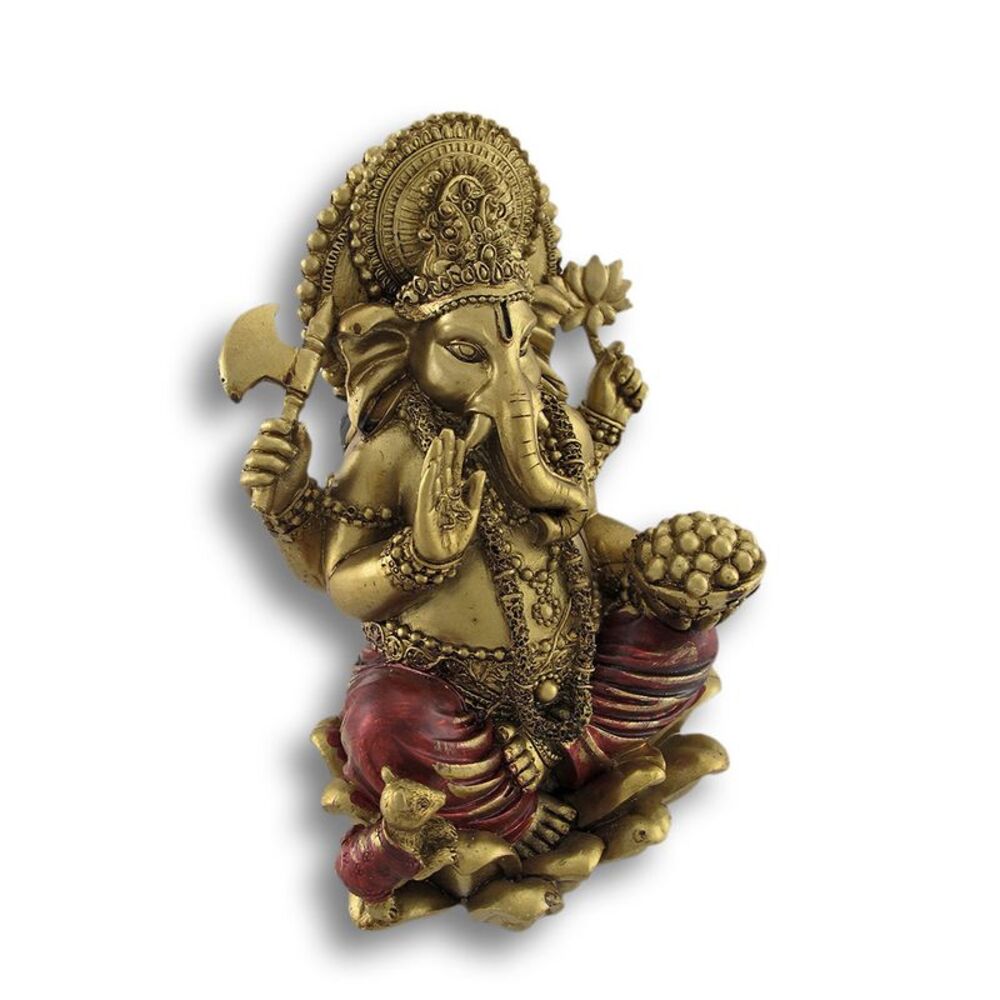 Golden Ganesha Sitting on Lotus Flower Statue